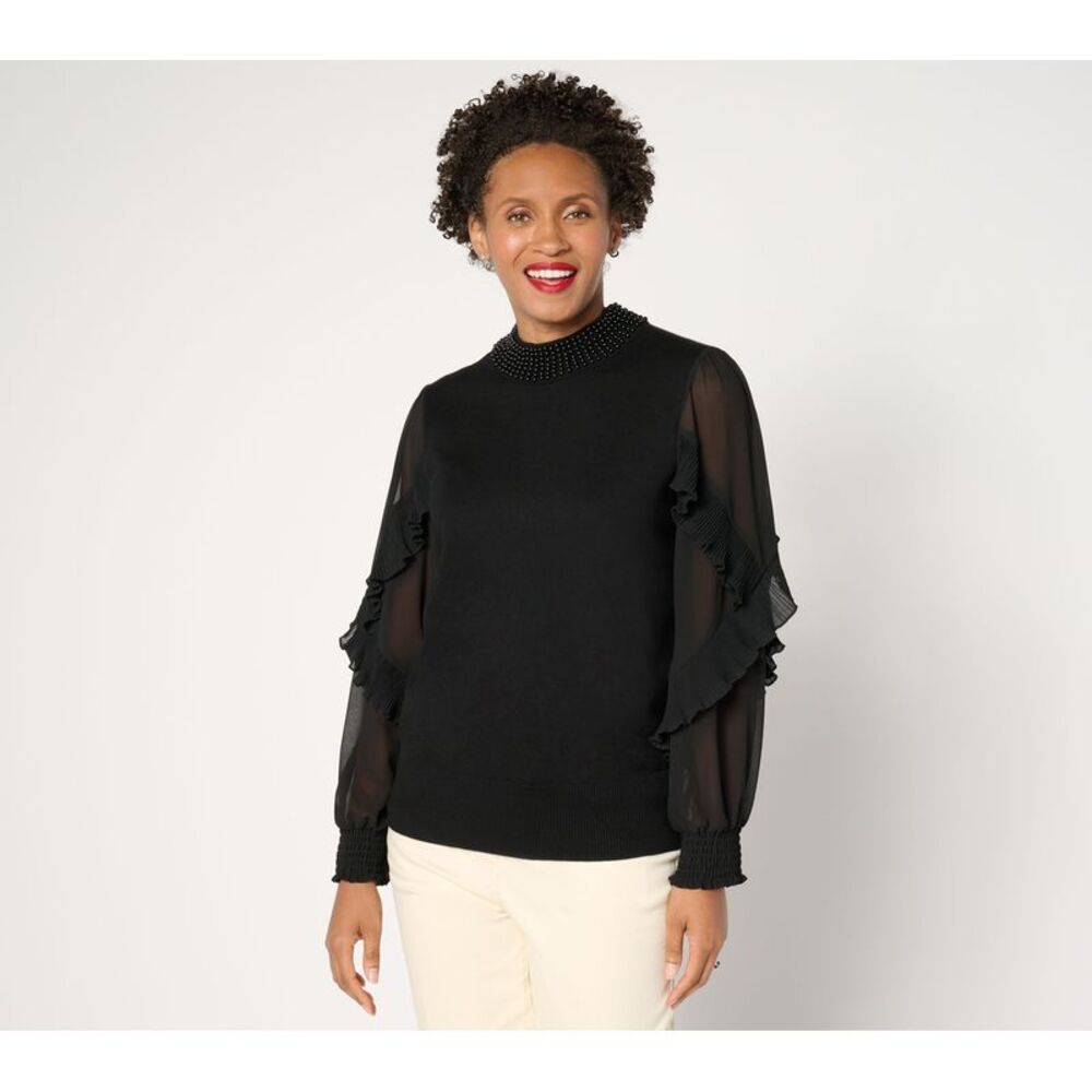 SUNNYLiFE Women's Top Sweater Sz XL Jules Embellished Neck Black A670705